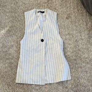 Zara White and Black Striped Blouse